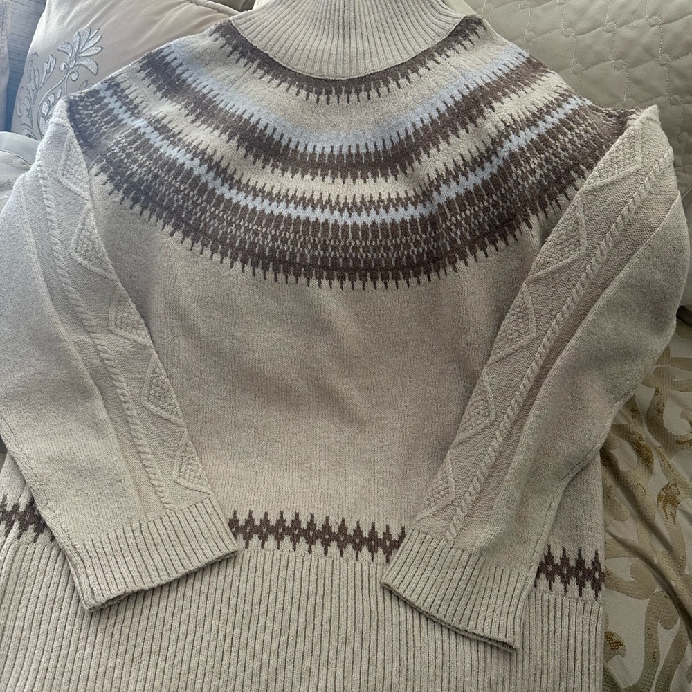 Talbots Cowl Neck Sweater in Cream and Brown